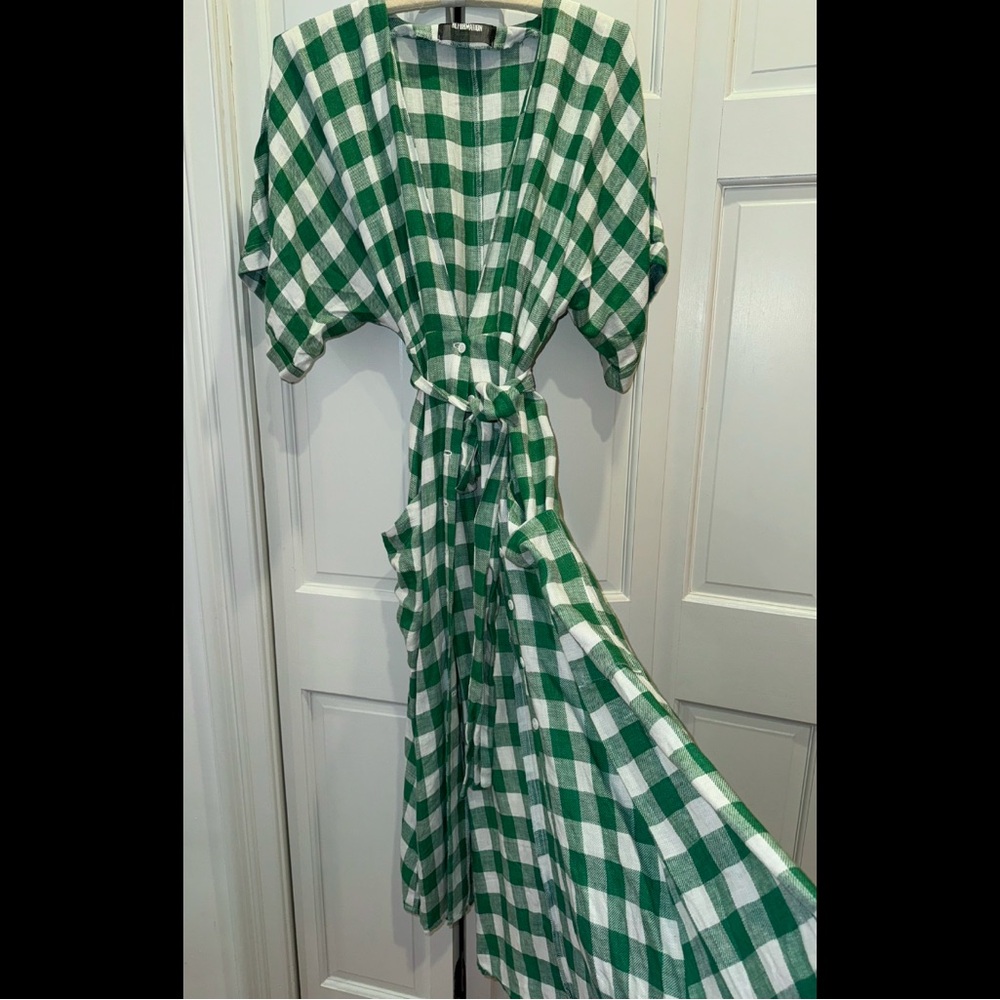 Reformation Geneva Dress in Kelly Check (Green)